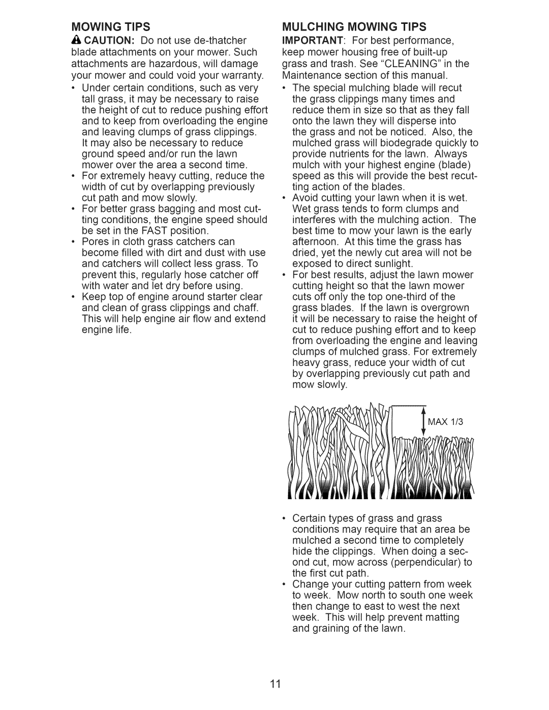 Craftsman 917.370620 owner manual Mulching Mowing Tips 