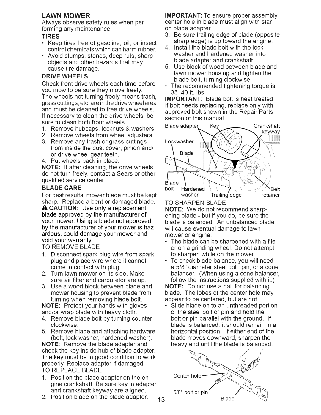 Craftsman 917.370620 owner manual Lawn Mower, Drive Wheels 