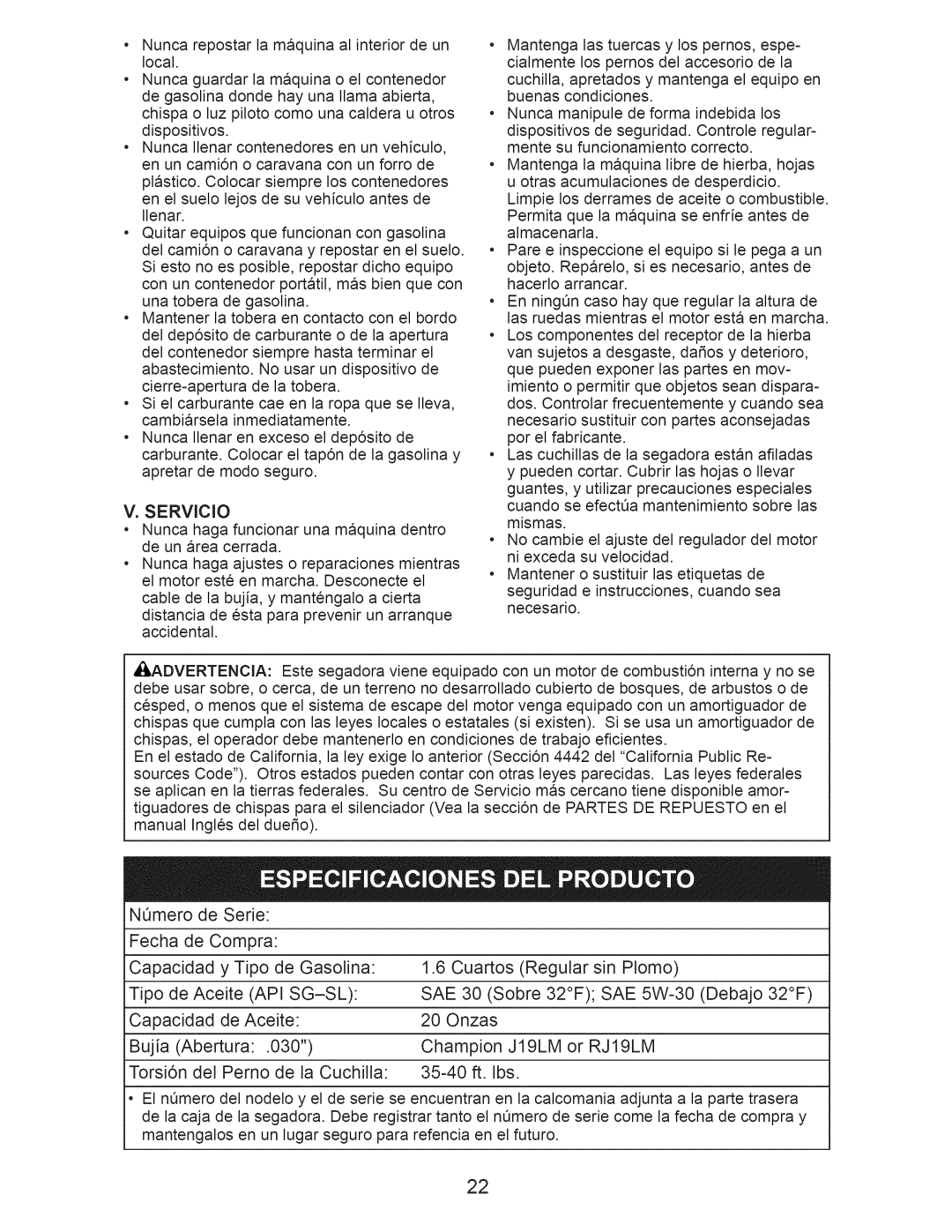 Craftsman 917.370620 owner manual Sae, RJ19LM 