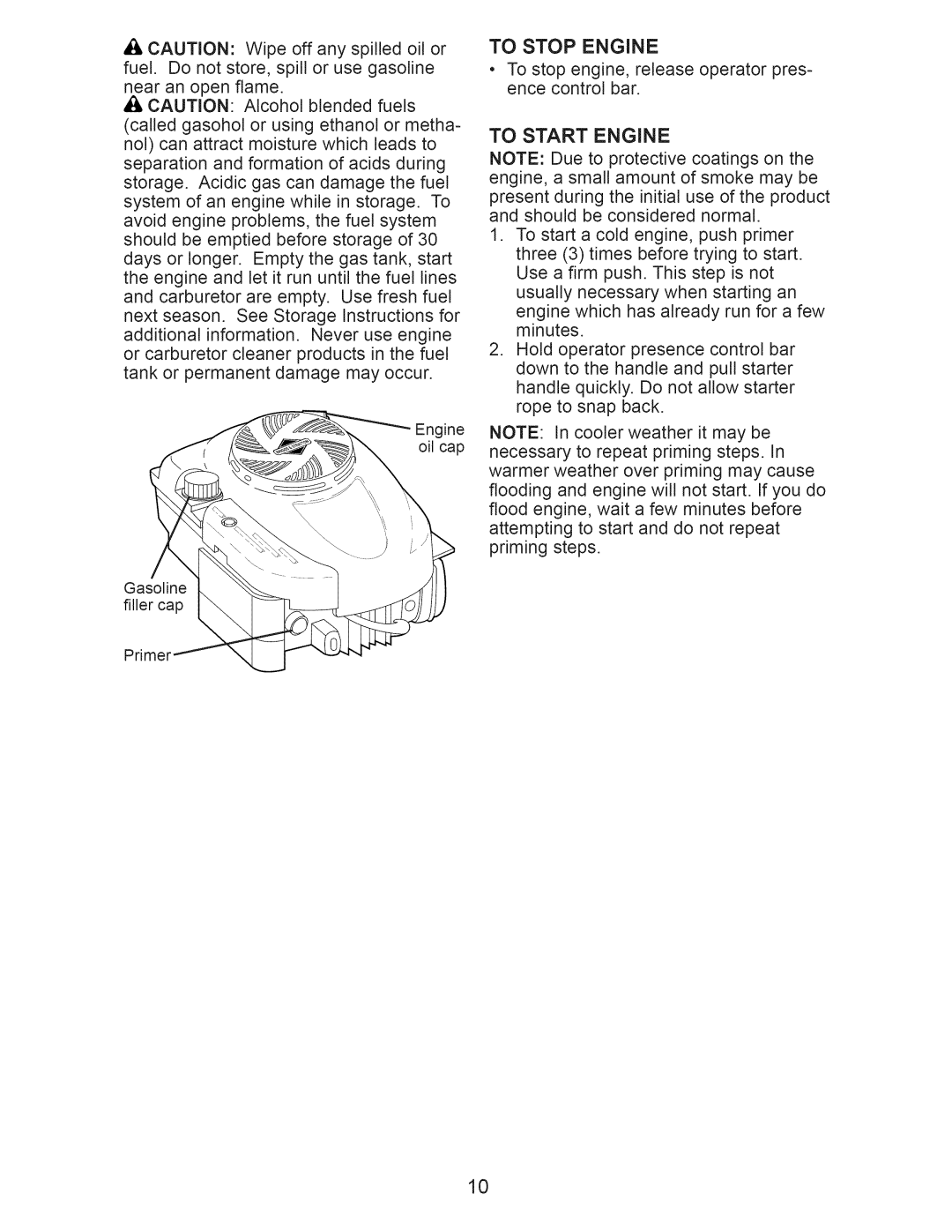Craftsman 917.370620 owner manual To Stop Engine, To Start Engine 