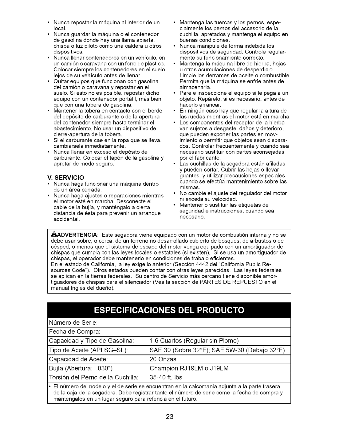 Craftsman 917.37074 manual Servicio, RJ 19LM 