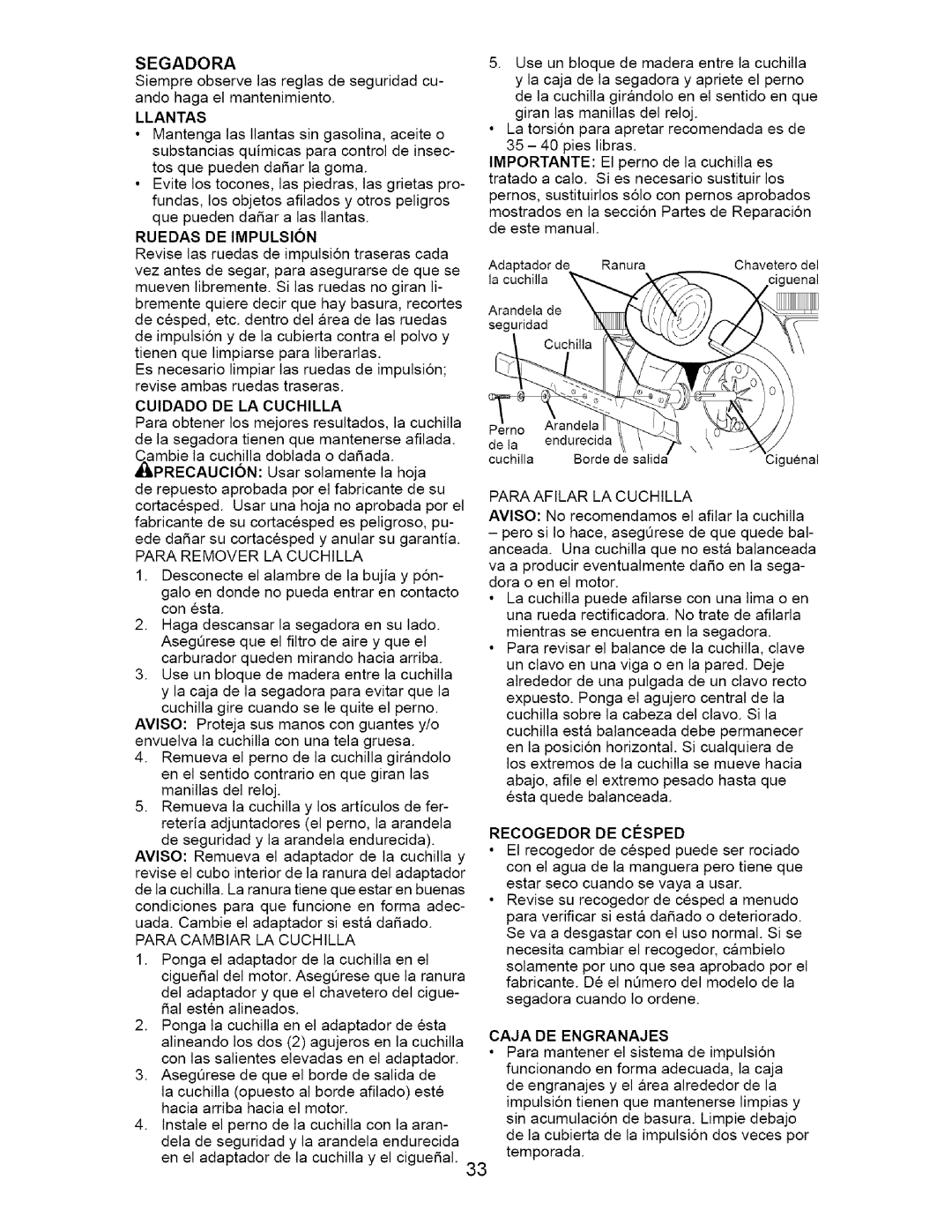 Craftsman 917.37074 manual Ruedas DE Impulsion, Recogedor DE Cosped 