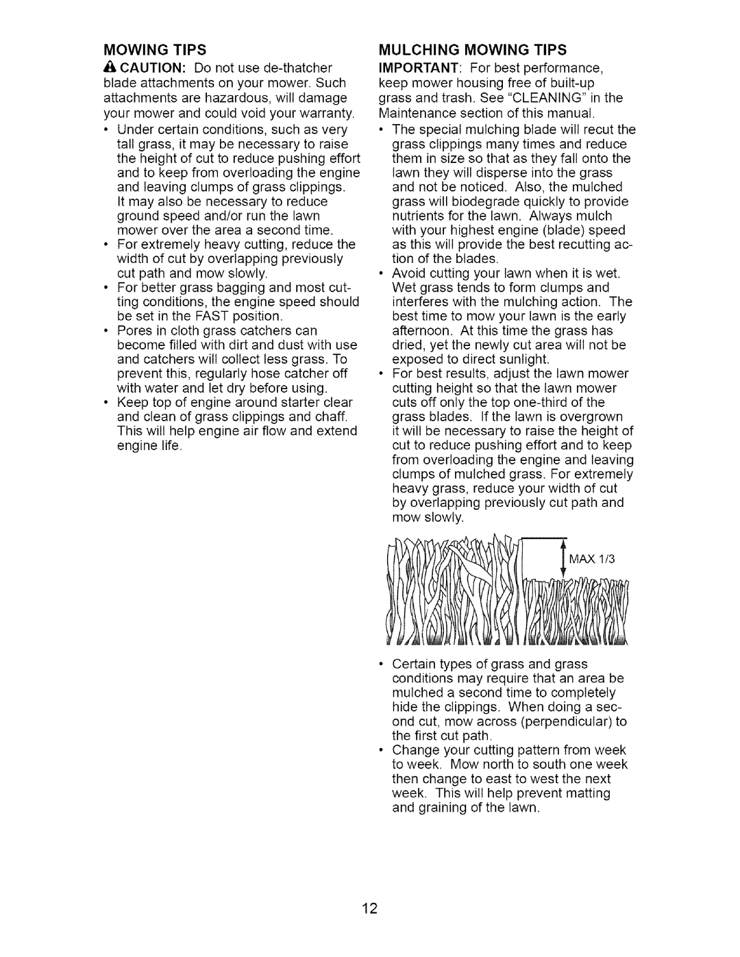 Craftsman 917.370741 owner manual Mulching Mowing Tips 