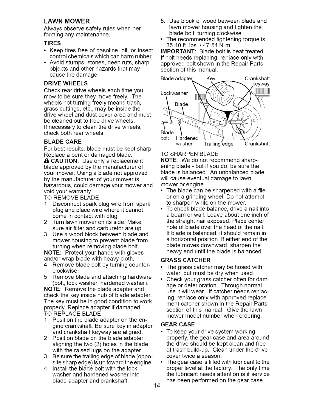 Craftsman 917.370741 owner manual Lawn Mower, Tires 