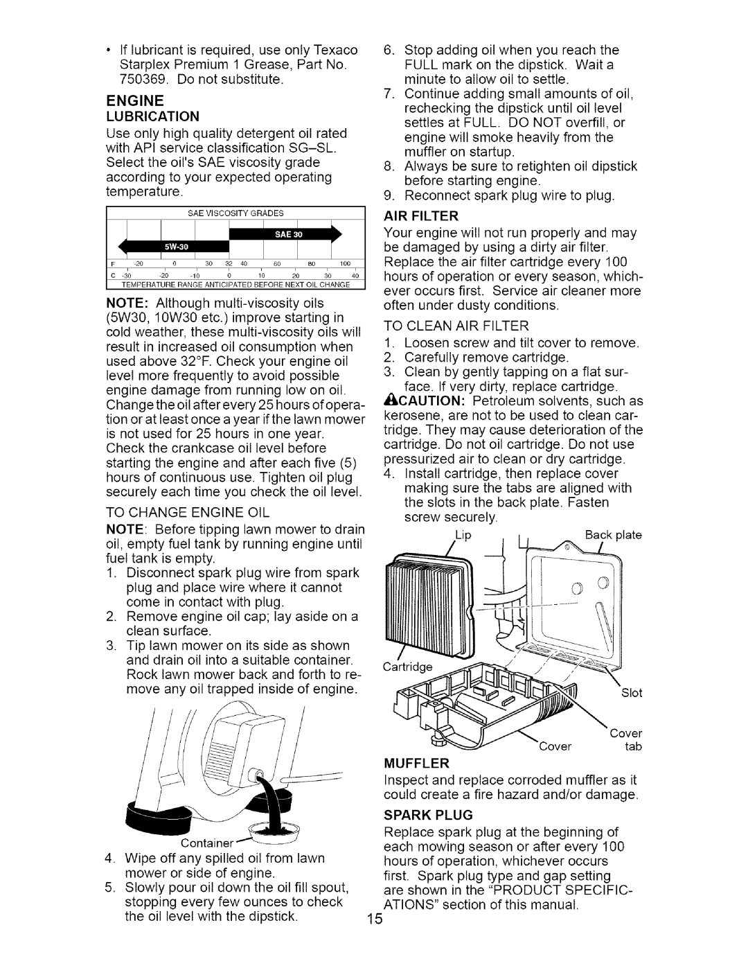 Craftsman 917.370741 owner manual Engine LU Brication 