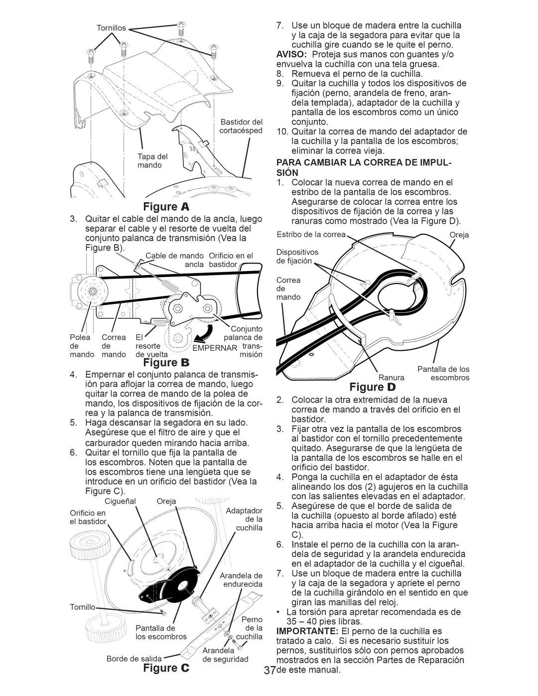 Craftsman 917.371030 owner manual Para Cambiar LA Correa DE IMPUL=, SlON 