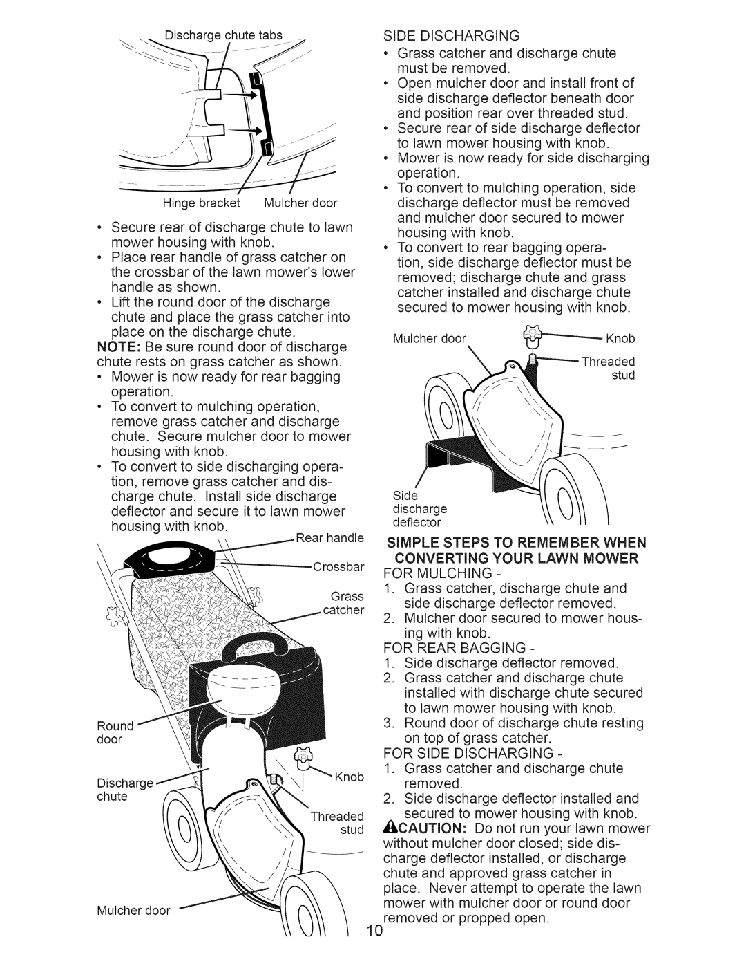 Craftsman 917.371031 owner manual For Rear Bagging, For Side Discharging 