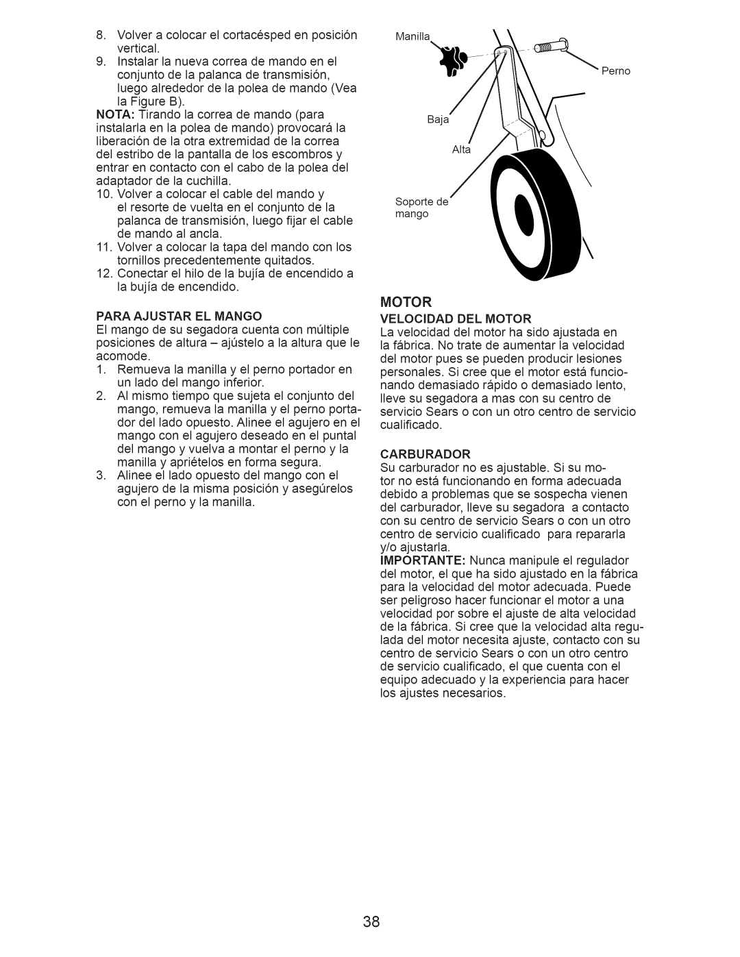 Craftsman 917.371031 owner manual Motor, Carburador 