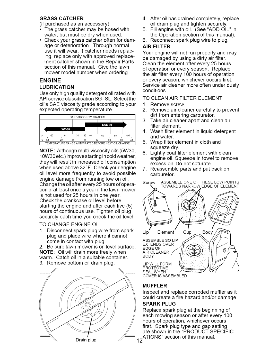 Craftsman 917.37134 owner manual Engine LU Brication, Muffler 