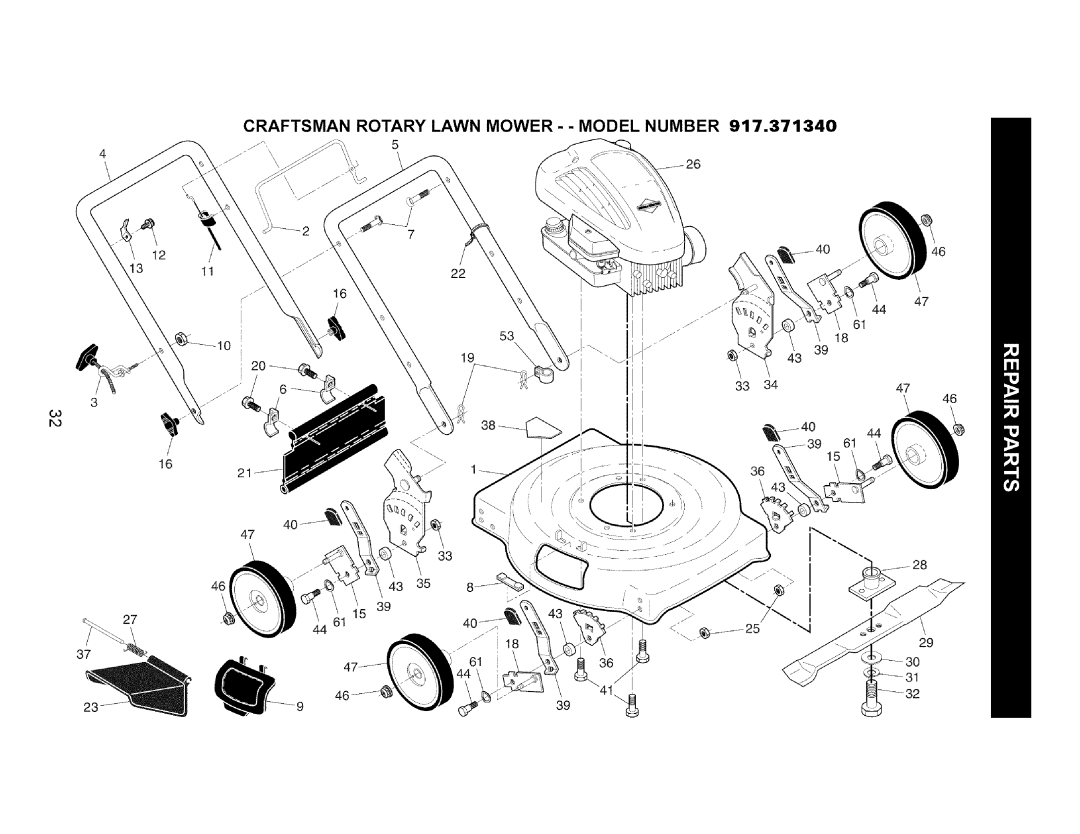 Craftsman 917.37134 owner manual Craftsman Rotary Lawn MOWER- Model Number 