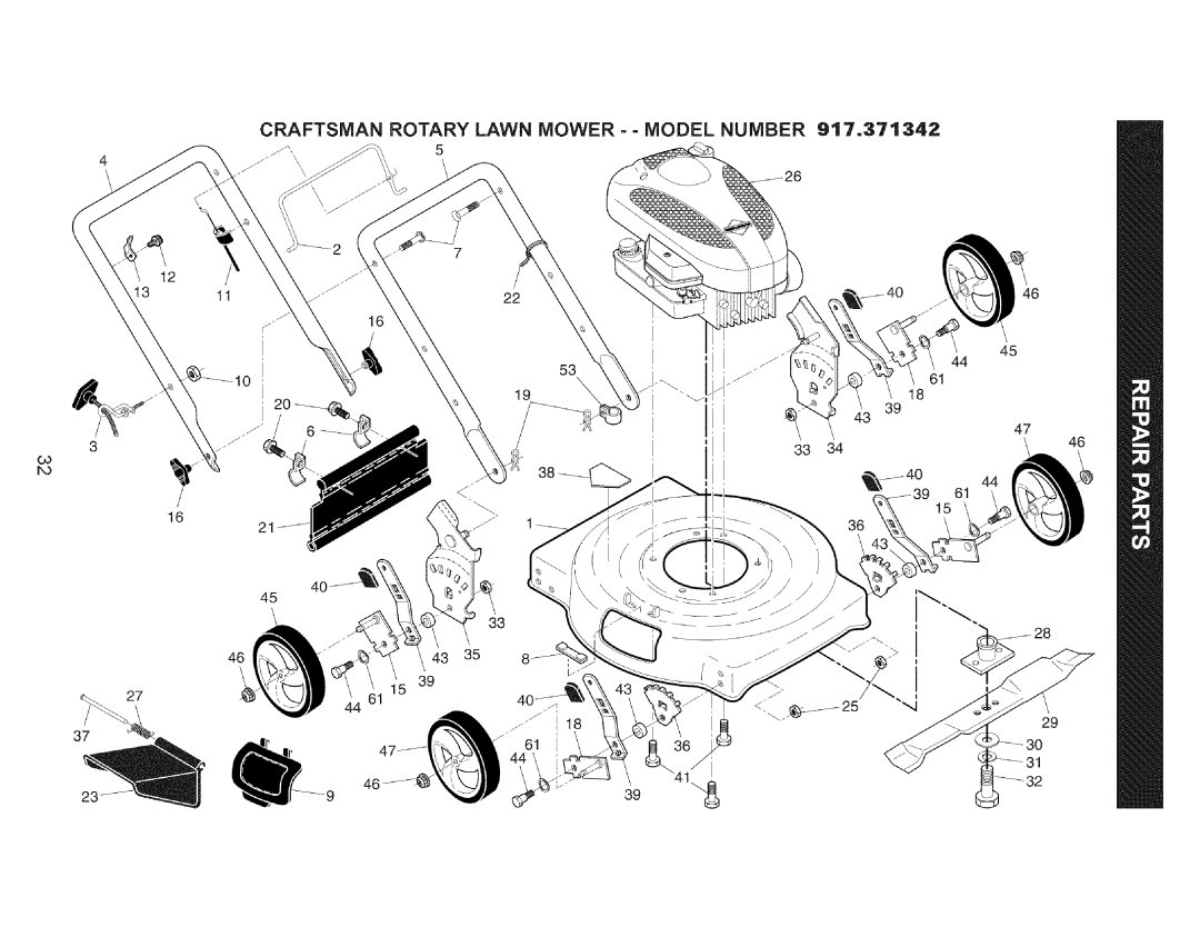 Craftsman 917.371342 owner manual Craftsman Rotary Lawn Mower - Model Number 