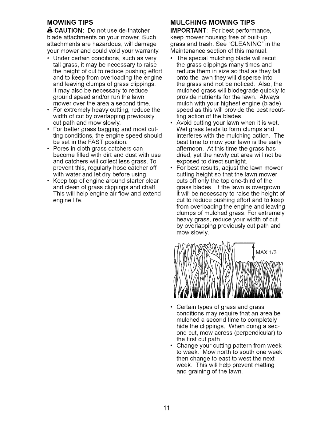 Craftsman 917.37172 owner manual Mulching Mowing Tips 