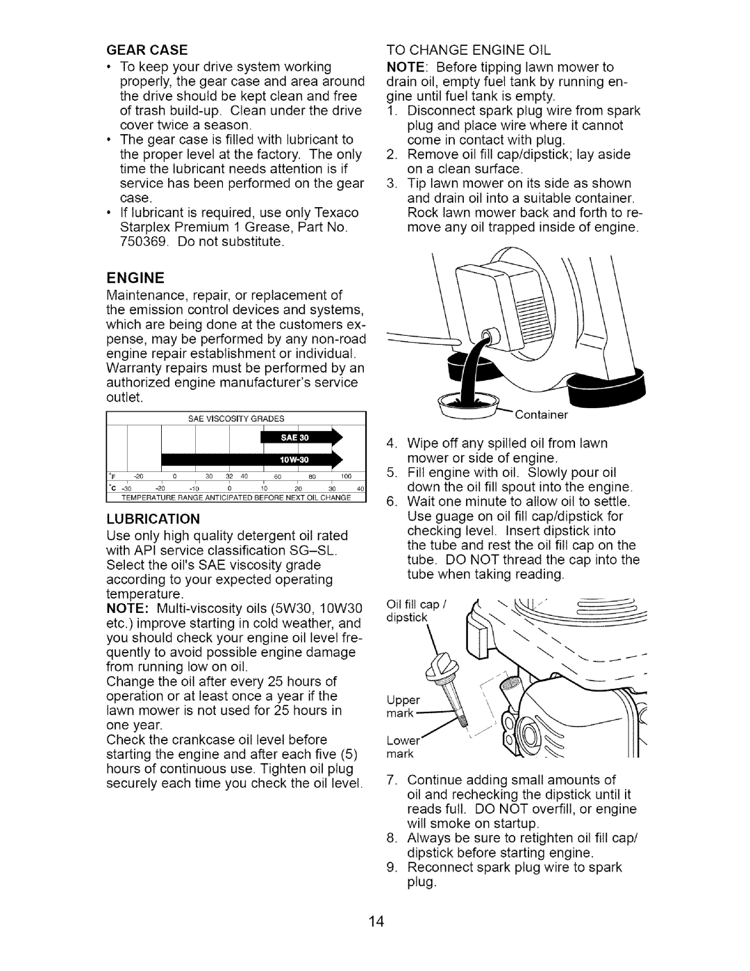 Craftsman 917.37172 owner manual Gearcase, To Change Engine OIL 