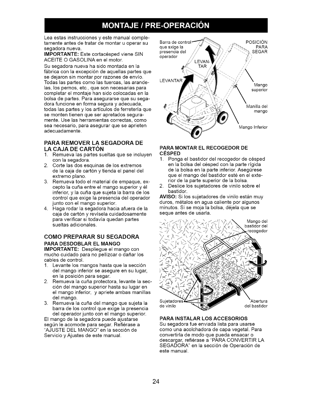 Craftsman 917.37172 Para Remover LA Segadora DE LA Caja DE Carton, Como Preparar SU Segadora Para Desdoblar EL Mango 