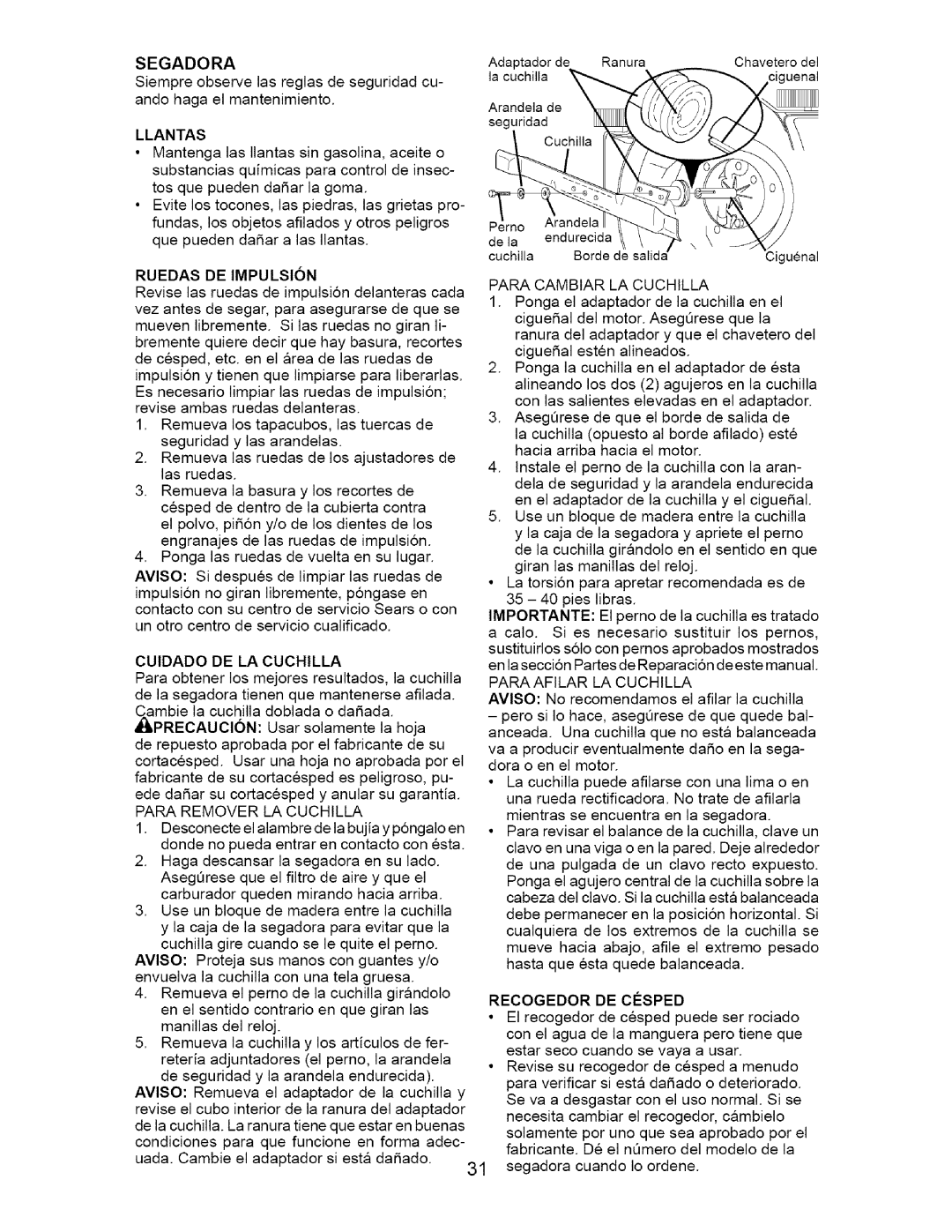 Craftsman 917.37172 owner manual Llantas, Ruedas DE Impulsion 