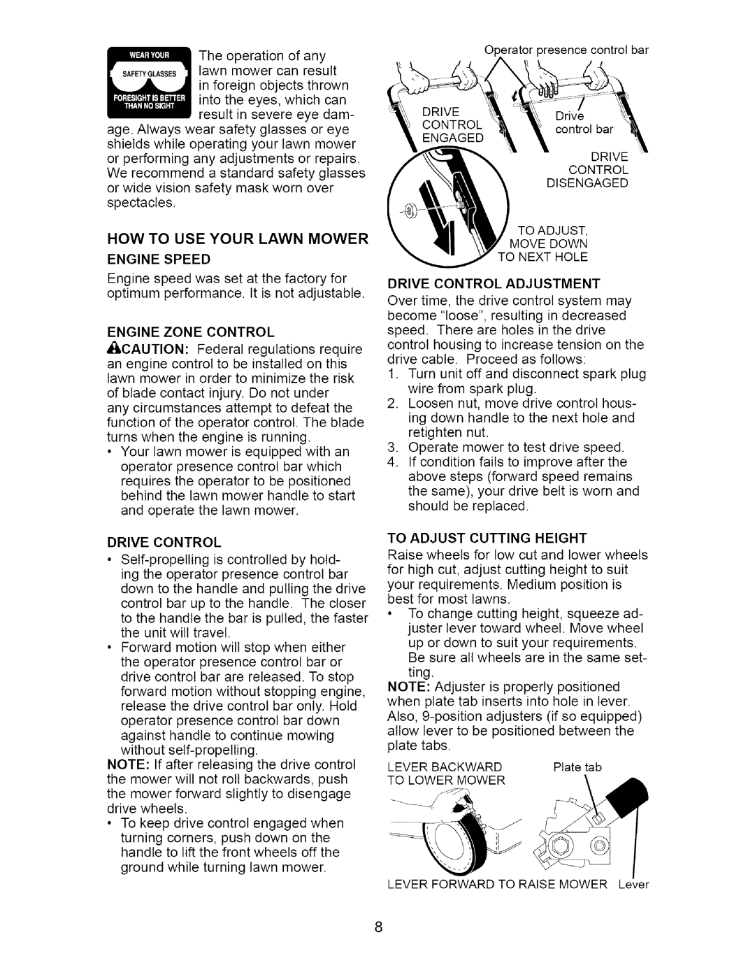 Craftsman 917.37172 owner manual HOW to USE Your Lawn Mower, To Adjust Cutting Height 