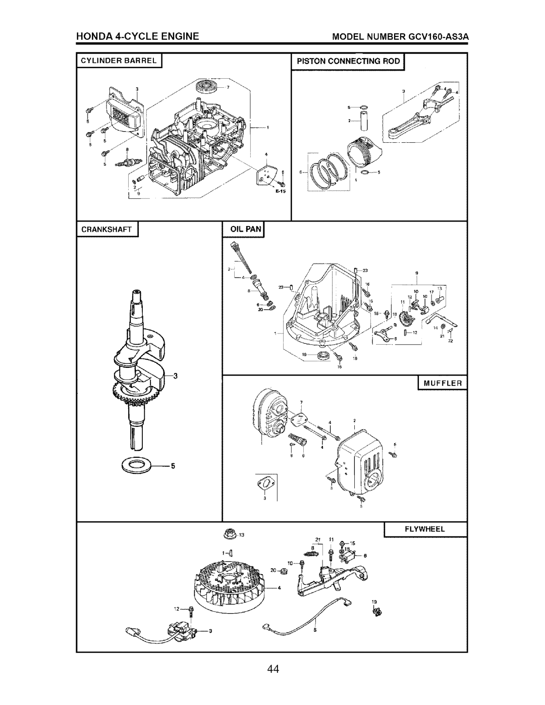 Craftsman 917.37172 owner manual i_ _-i, HONDA 4-CYCLE ENGINE, MODEL NUMBER GCV160-AS3A, Crankshaft, L Muffler, Flywheel 