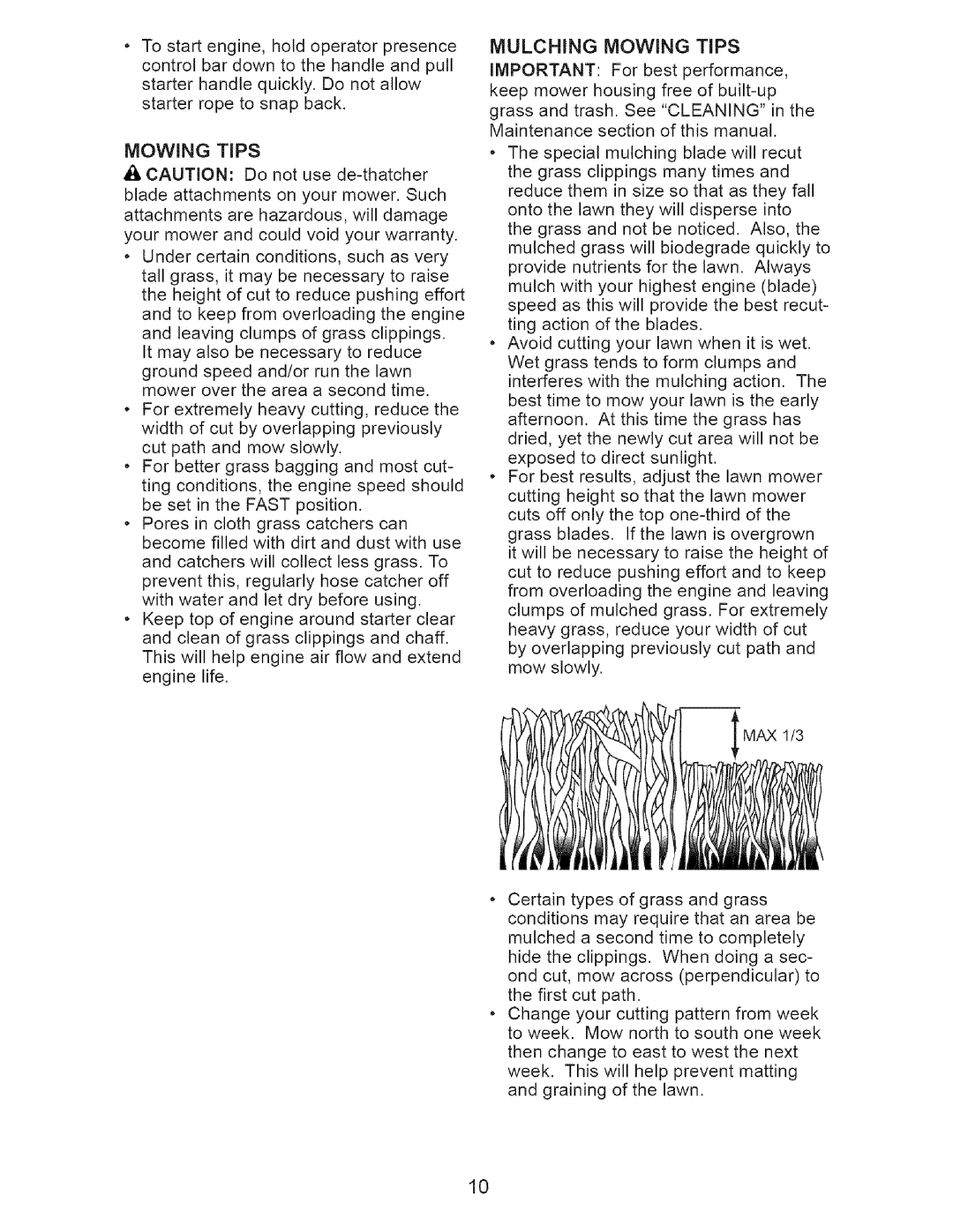 Craftsman 917.37177 manual Mulching Mowing Tips 