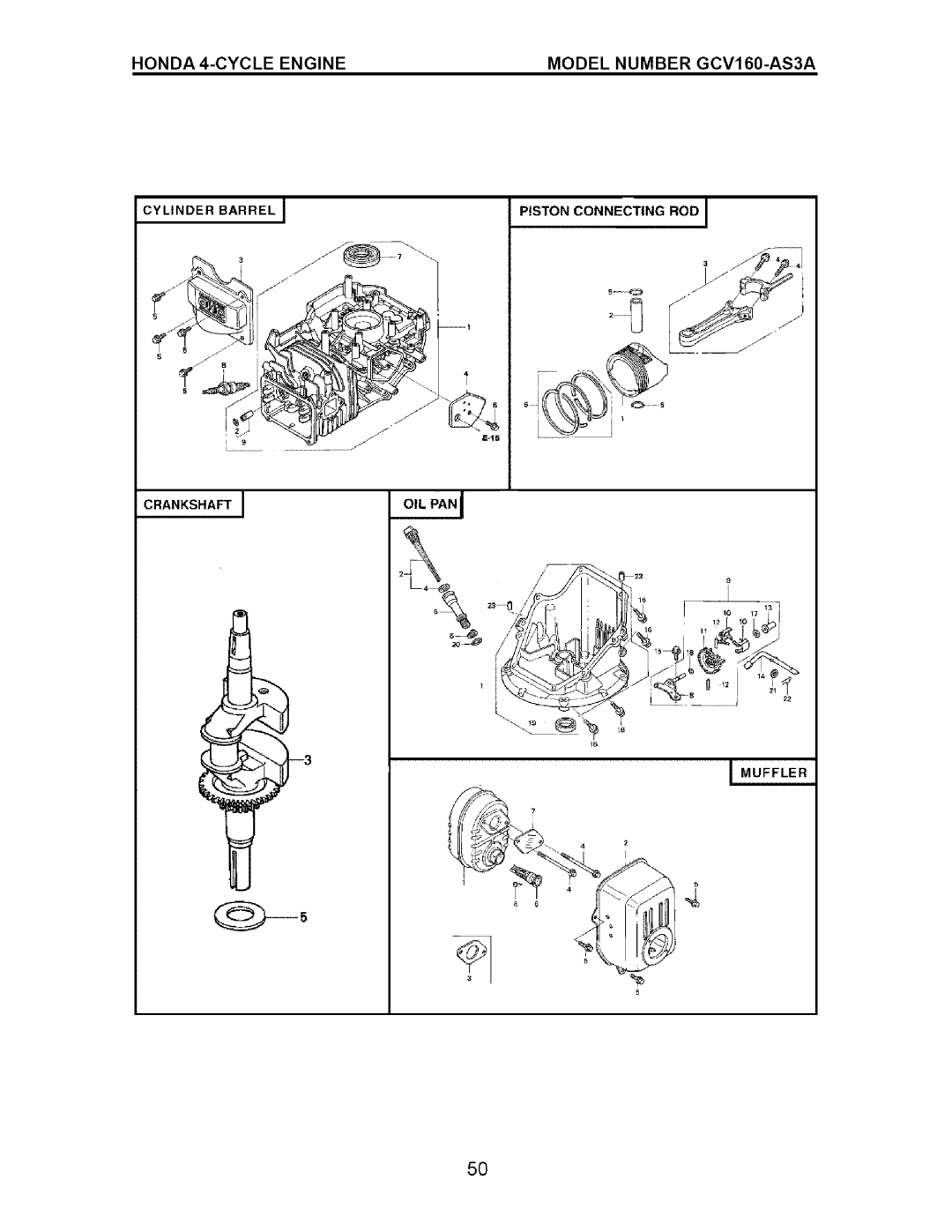Craftsman 917.37181 HONDA 4-CYCLE ENGINE, MODEL NUMBER GCV160-AS3A, Piston Connecting Rod J, Oil Panj, Crankshaft J 