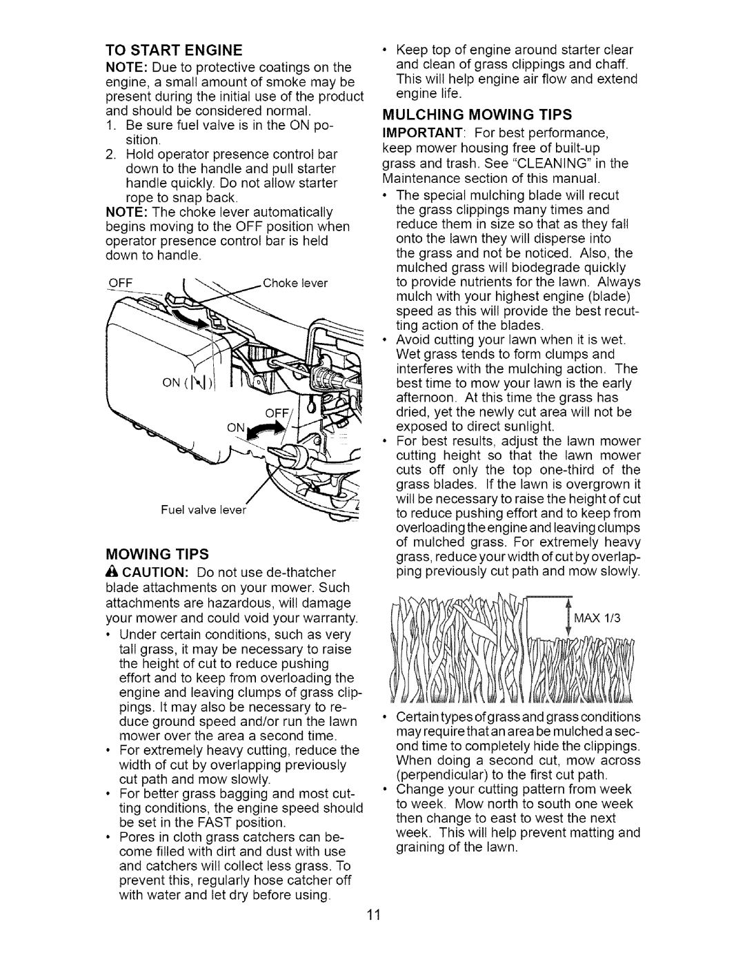 Craftsman 917.371811 manual Off, Mulching Mowing Tips 