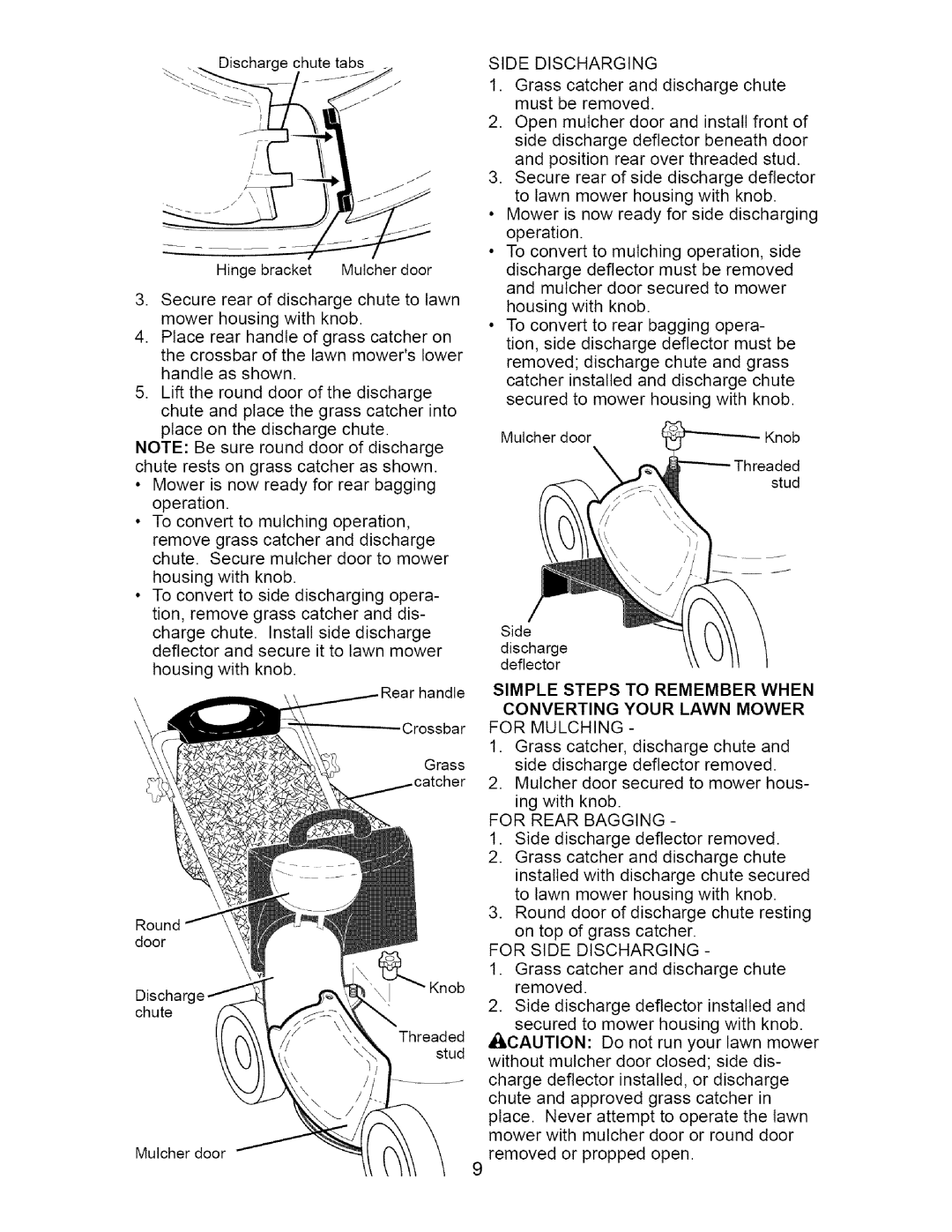 Craftsman 917.371811 manual For Rear Bagging, For Side Discharging 