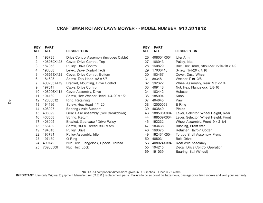 Craftsman 917.371812 owner manual Axle 