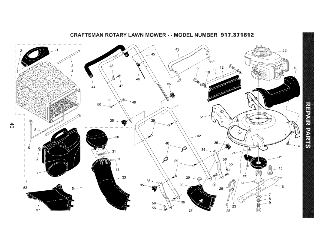 Craftsman 917.371812 owner manual Craftsman Rotary Lawn Mower - - Model Number 