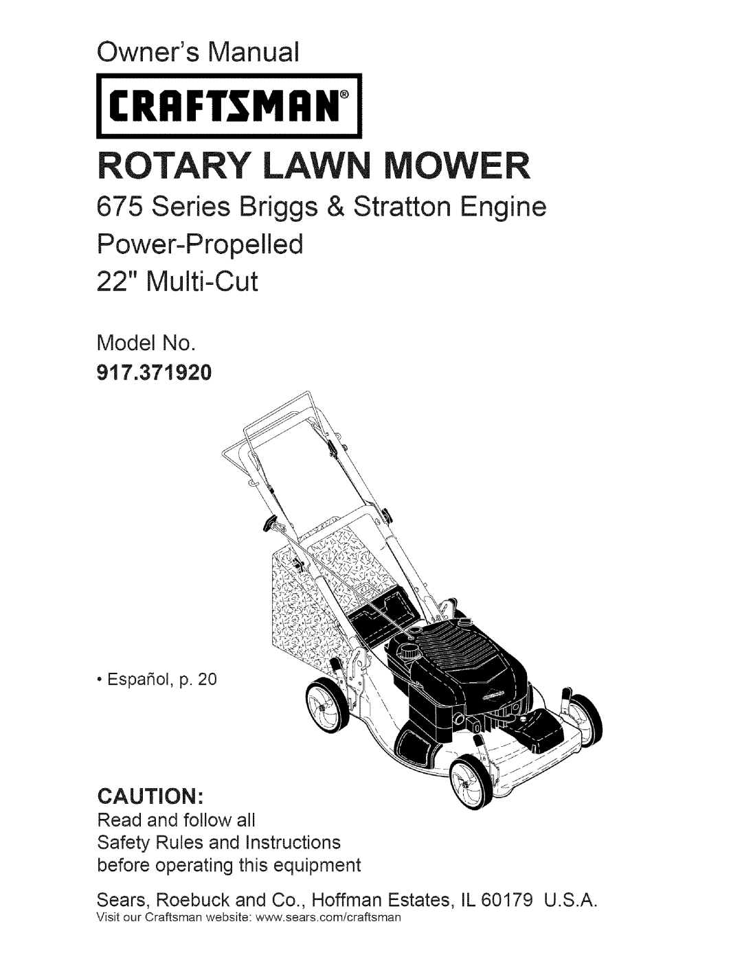 Craftsman 917.37192 manual Craftsman 