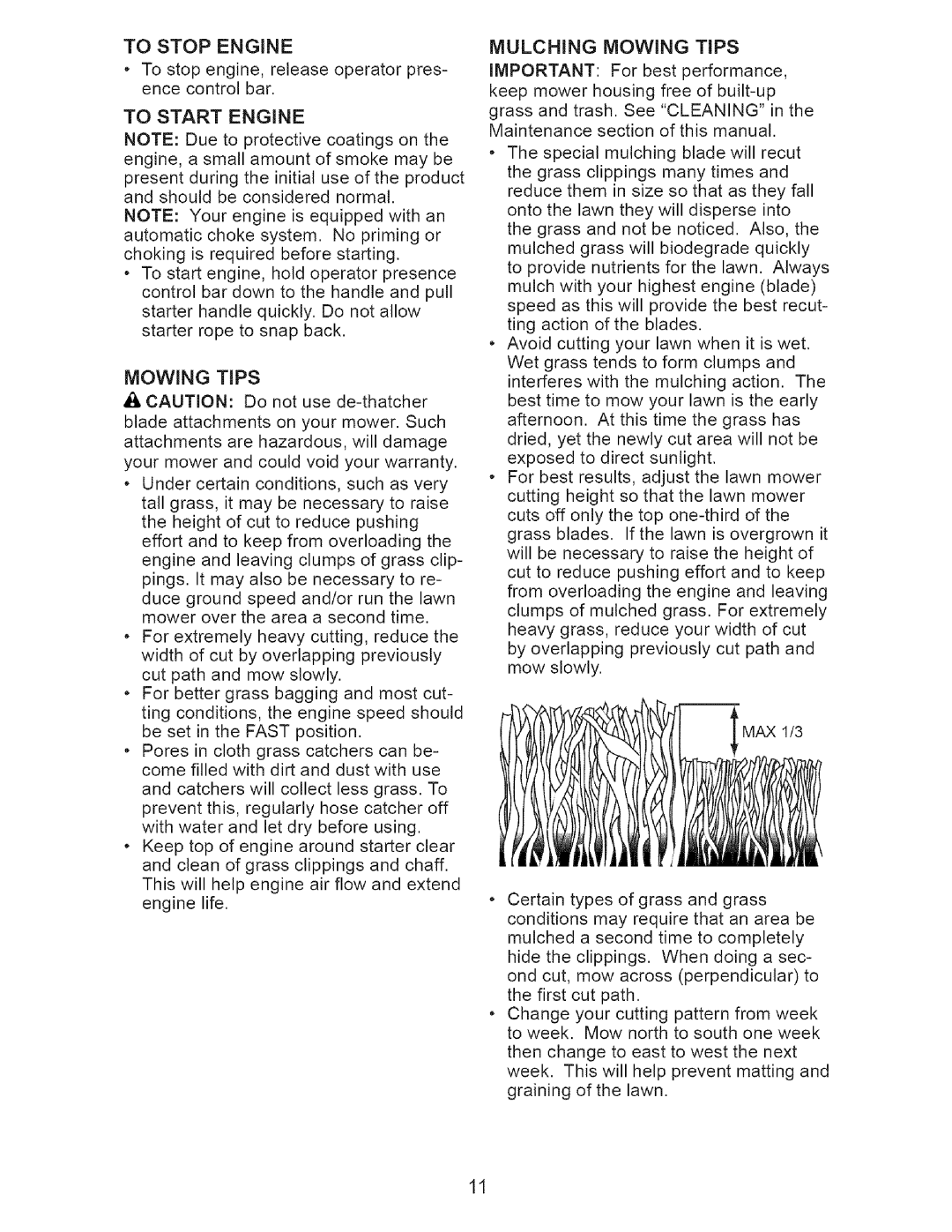 Craftsman 917.37192 manual To Start Engine, Mulching Mowing Tips 