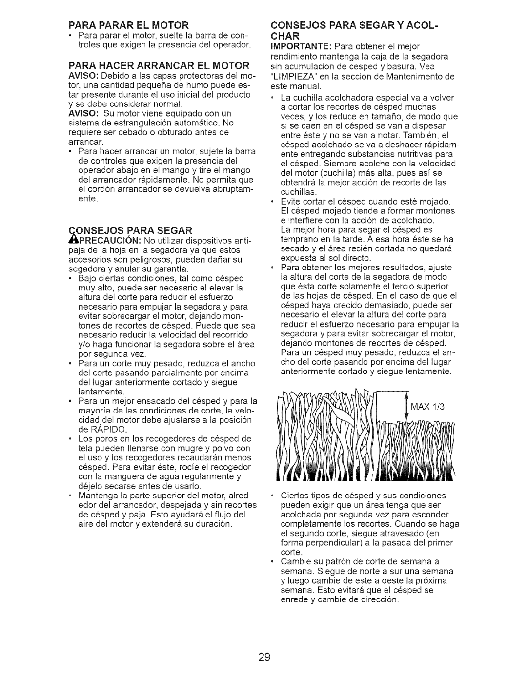 Craftsman 917.37192 manual Para Hacer Arrancar EL Motor, Consejos Para Segar Y ACOL- Char 