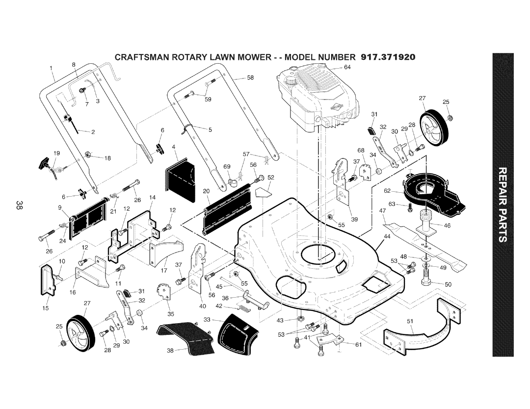 Craftsman 917.37192 manual Craftsman Rotary Lawn Mower - Model Number 