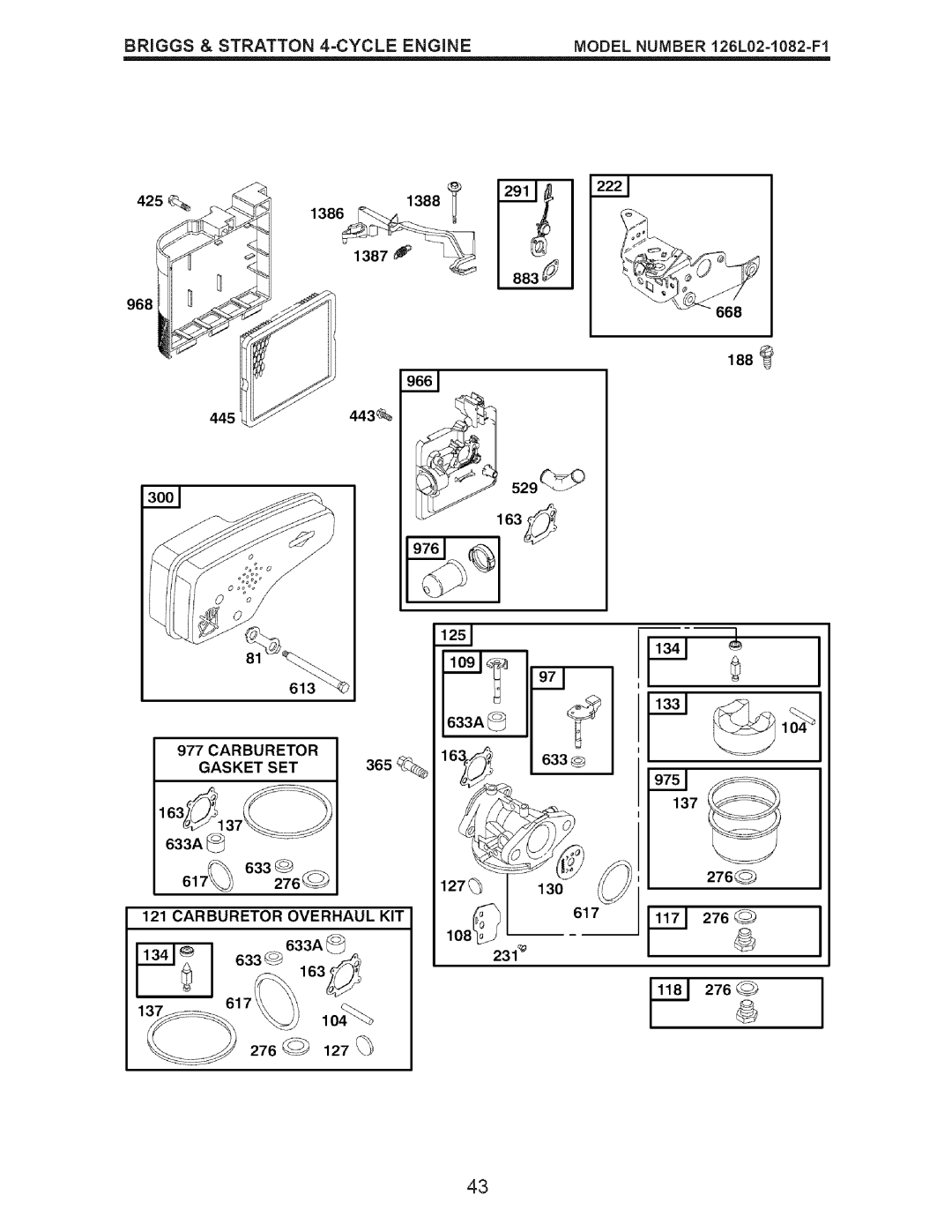 Craftsman 917.37192 manual Gasket SET, Carburetor Overhaul KIT 