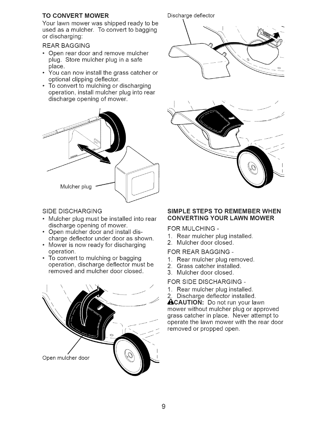 Craftsman 917.37192 manual For Rear Bagging, For Side Discharging 