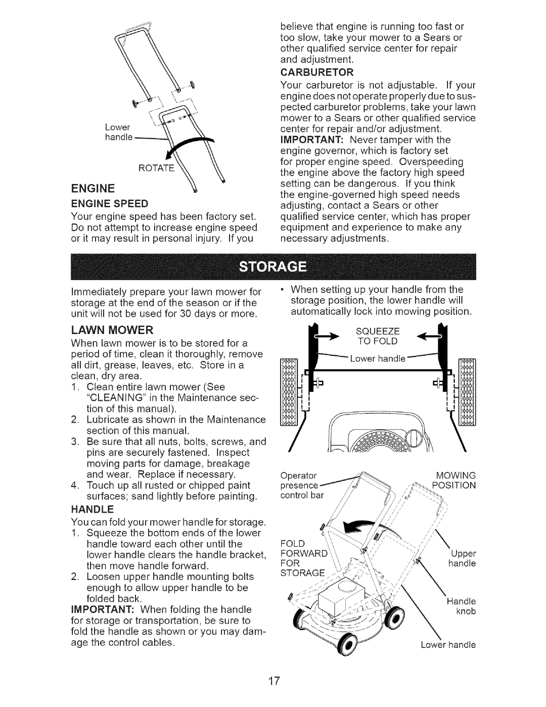 Craftsman 917.37193 owner manual Handle, Carburetor, Squeeze To Fold 