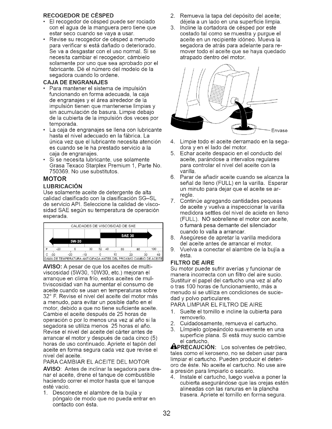 Craftsman 917.37193 owner manual Recogedor DE C#SPED, Caja DE Engranajes, Filtro DE Aire 