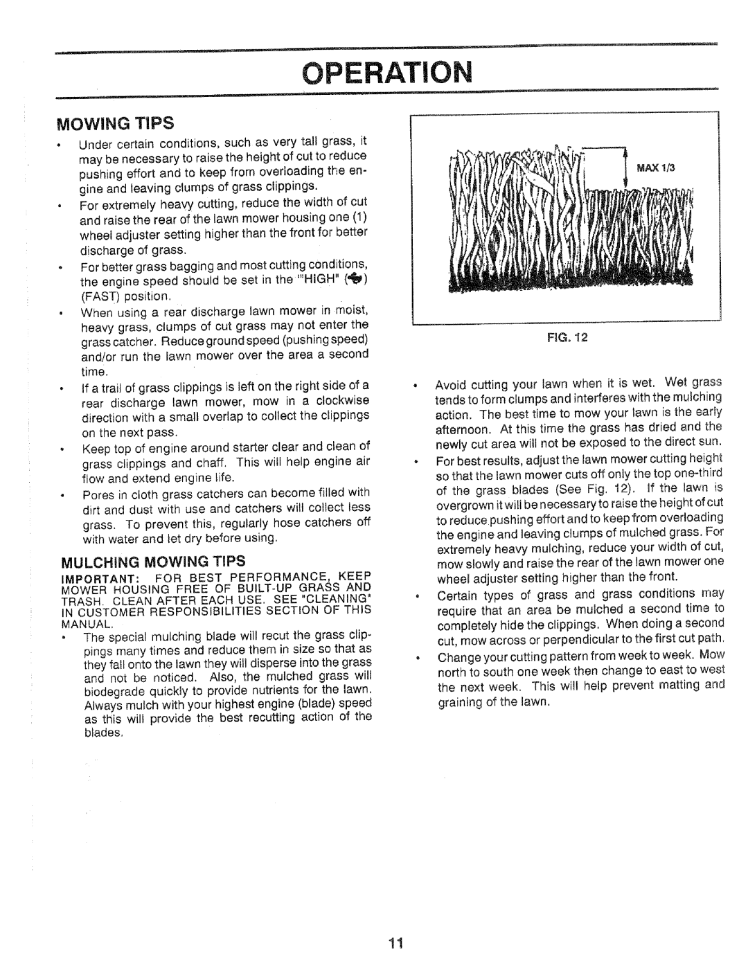 Craftsman 917.37248 owner manual OP Ation, Mowing Tips 