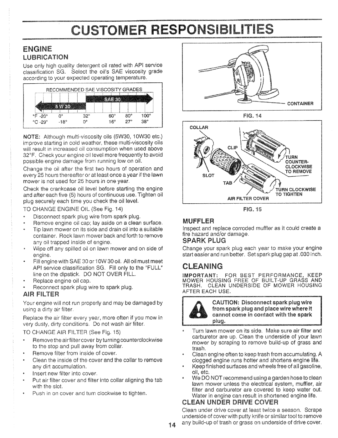 Craftsman 917.37248 owner manual Cleaning, AIR Filter, Spark Plug, Clean Under Drive Cover 