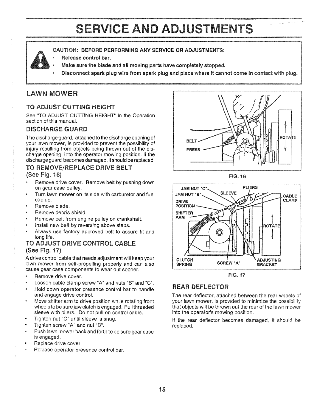 Craftsman 917.37248 owner manual Lawn Mower, To Adjust Cutting Height, Discharge Guard, To REMOVE/REPLACE Drive Belt 