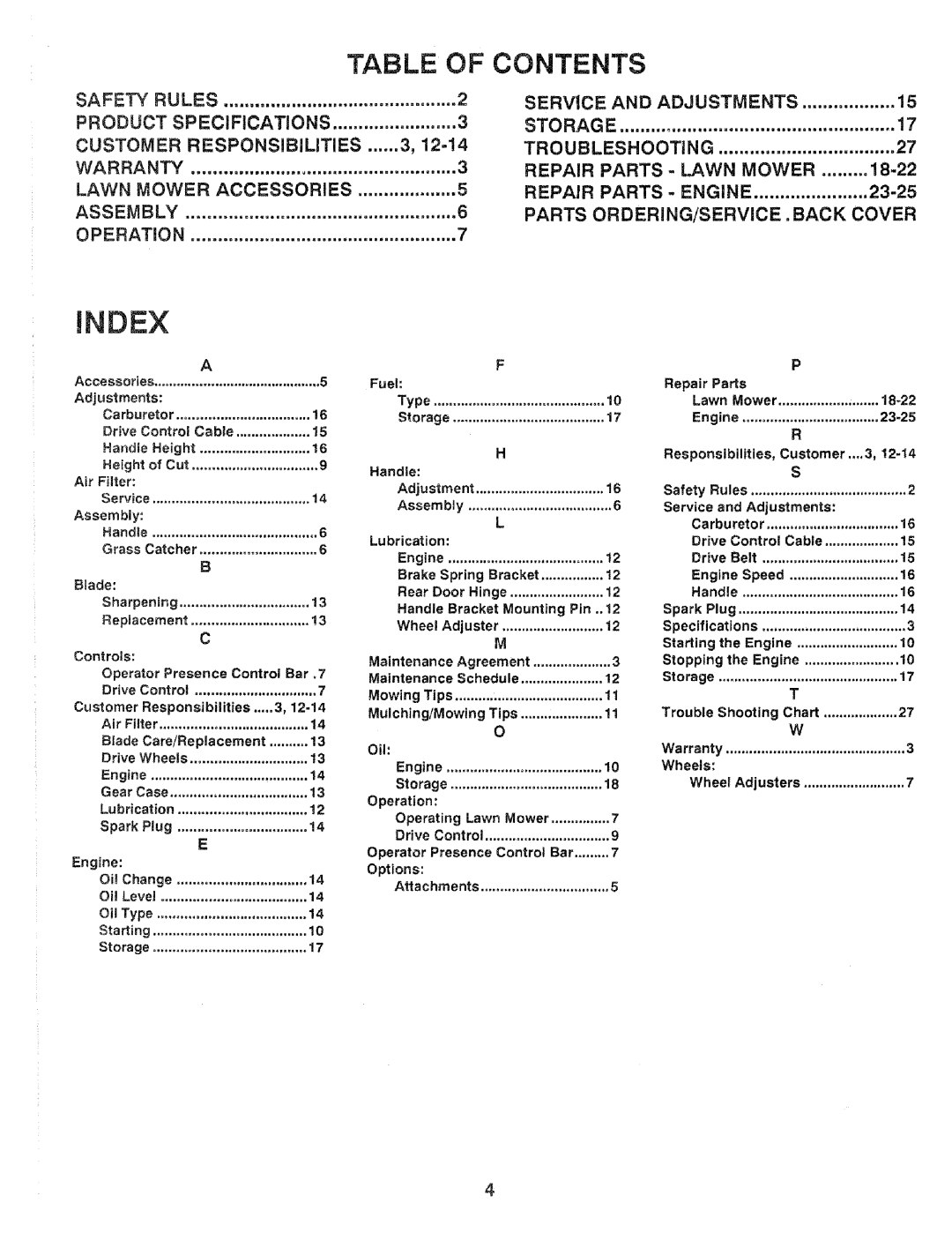 Craftsman 917.37248 owner manual Index 