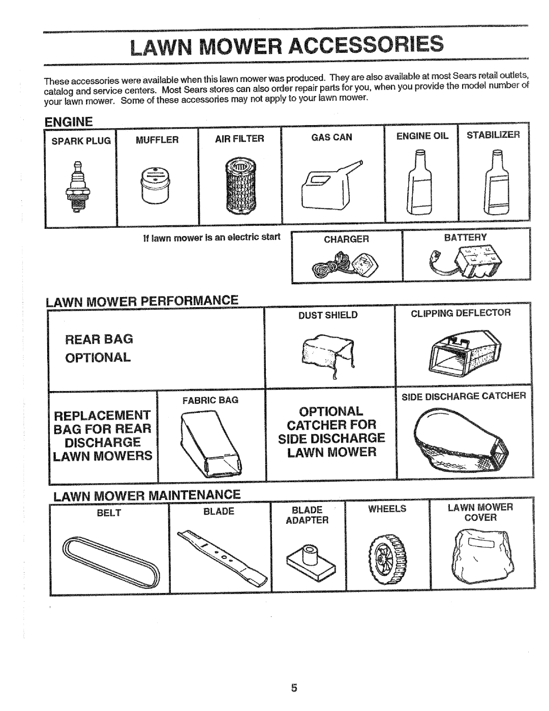 Craftsman 917.37248 owner manual Engine, Lawn Mower Performance, Rear BAG Optional 