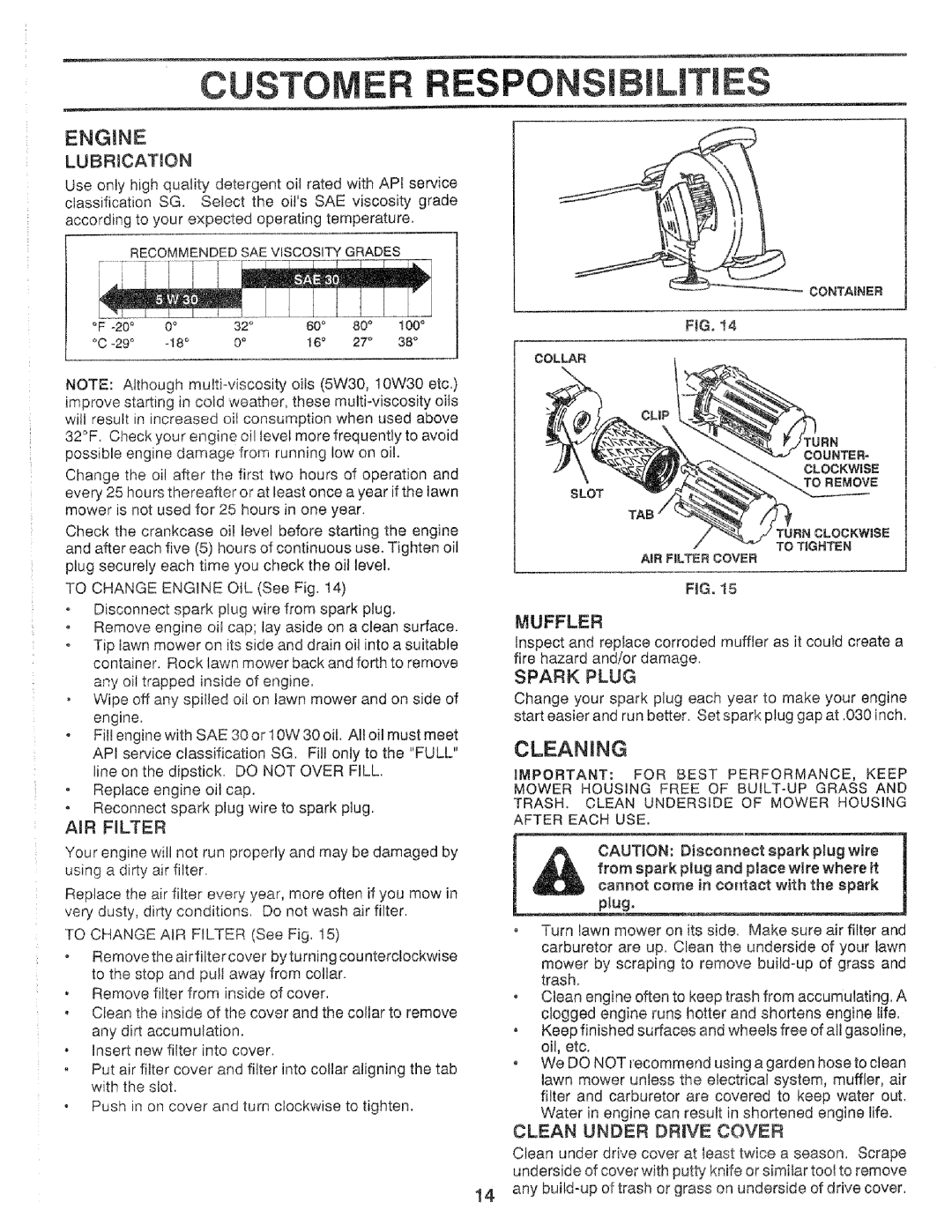 Craftsman 917.37248 owner manual Custo, L Ties, Cleaning, Engine, Lubrication, Muffler 