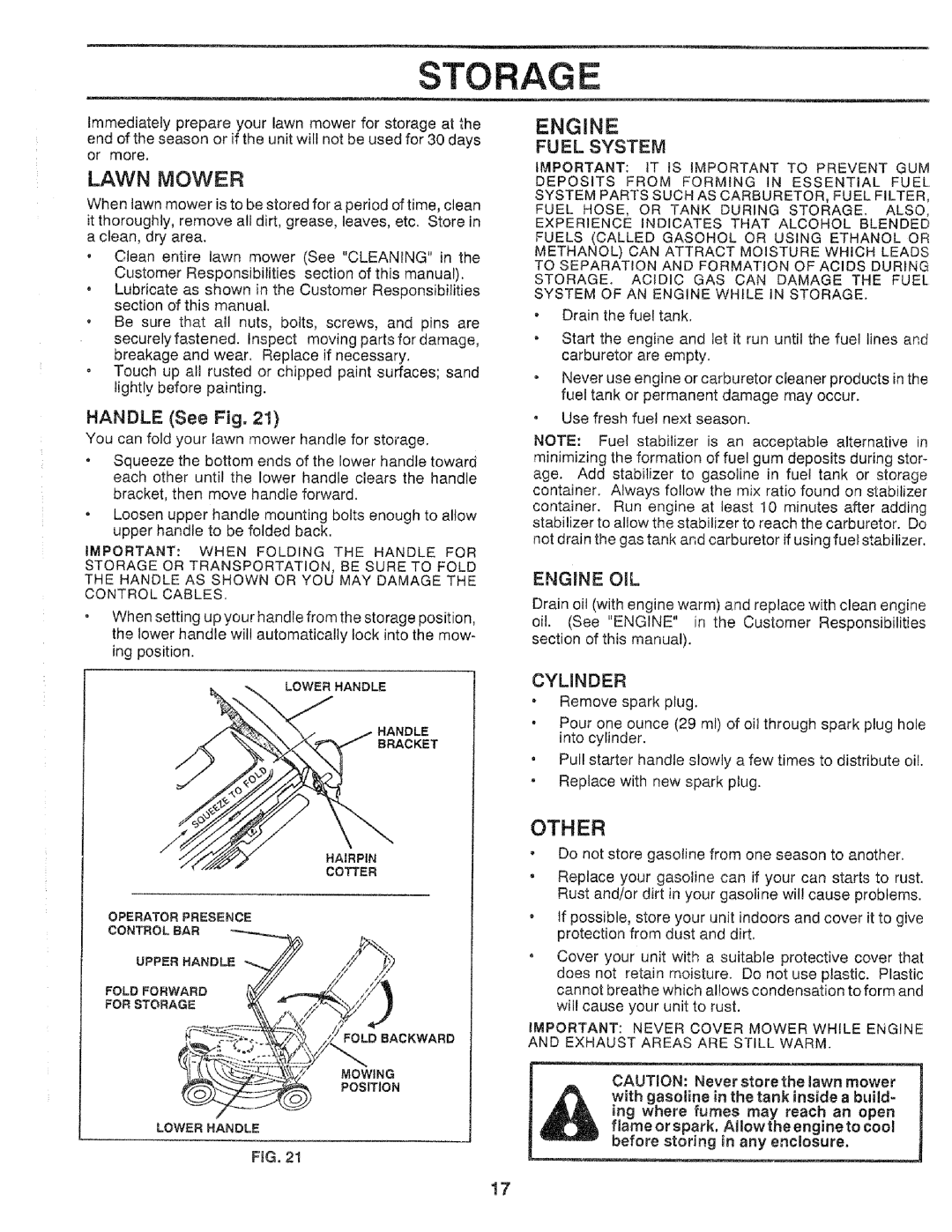 Craftsman 917.37248 owner manual Storage, Other, Lawn Mower, Engine 