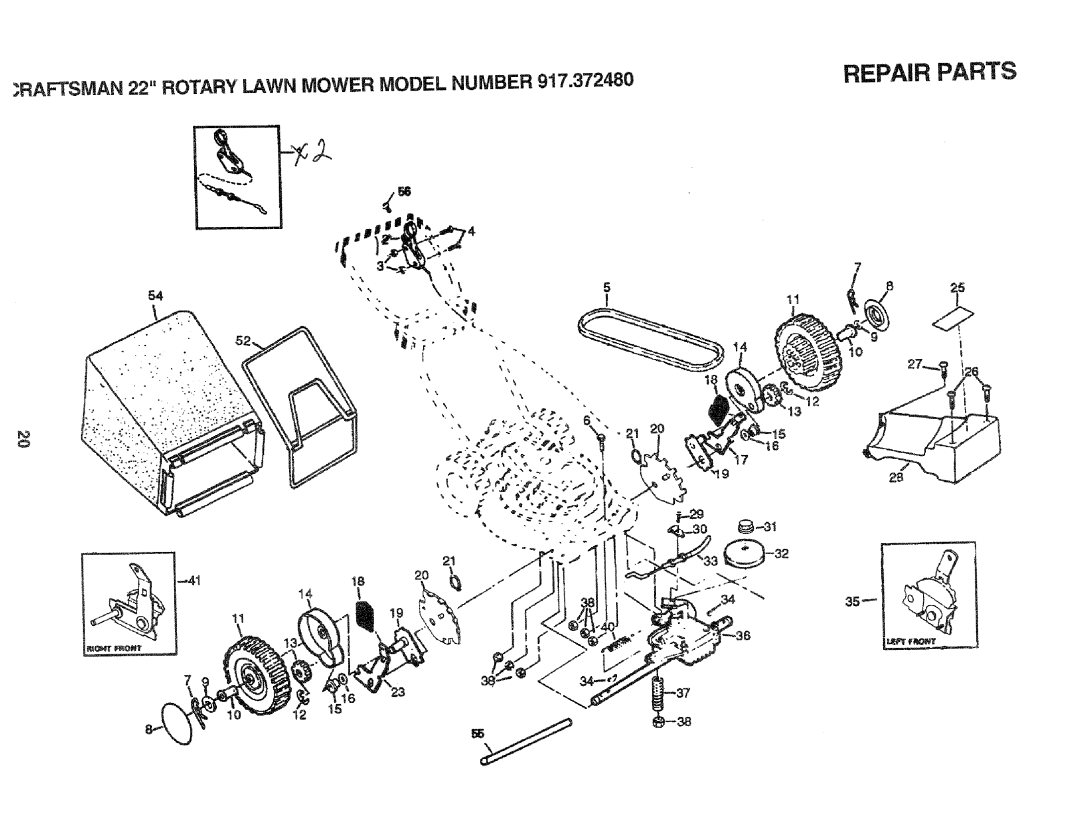 Craftsman 917.37248 owner manual Repair Parts, RAFTSMAN 22 ROTARYLAWN MOWER MODEL NUMBER, 2O 