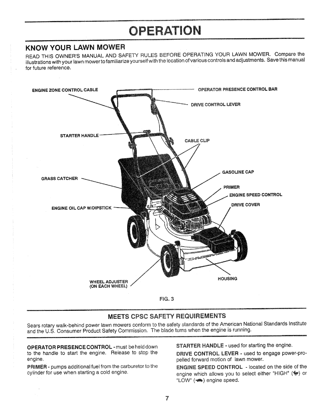 Craftsman 917.37248 owner manual Operation, Know Your Lawn Mower, Meets Cpsc Safety Requirements 