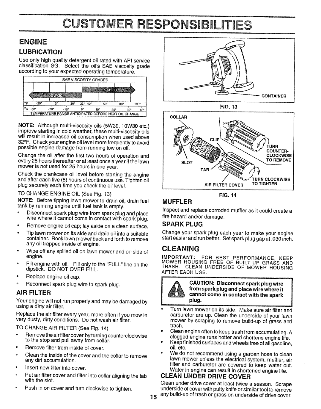 Craftsman 917.373841 owner manual Cleaning, Lubrication, AIR Filter, Muffler 