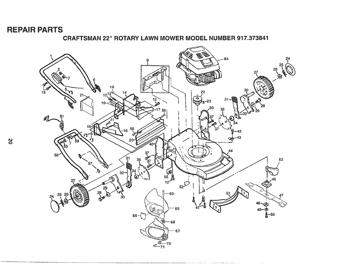 Craftsman 917.373841 owner manual Craftsman 22 Rotary Lawn Mower Model Number 