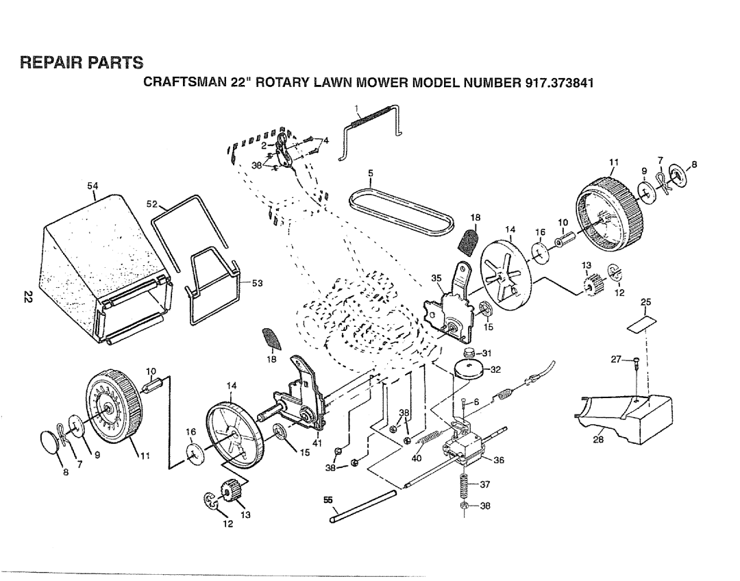 Craftsman 917.373841 owner manual Repair Parts cRAFTSMAN 22 Rotary Lawn Mower Model Number 