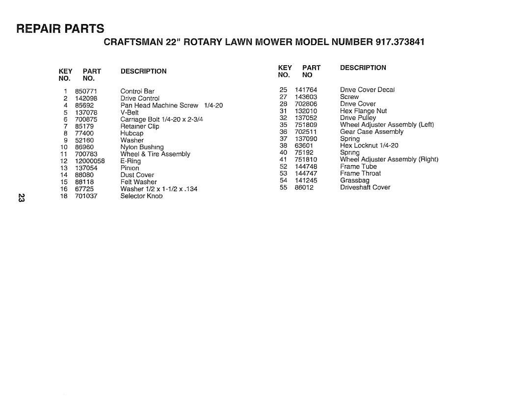 Craftsman 917.373841 owner manual Pinion 144748 