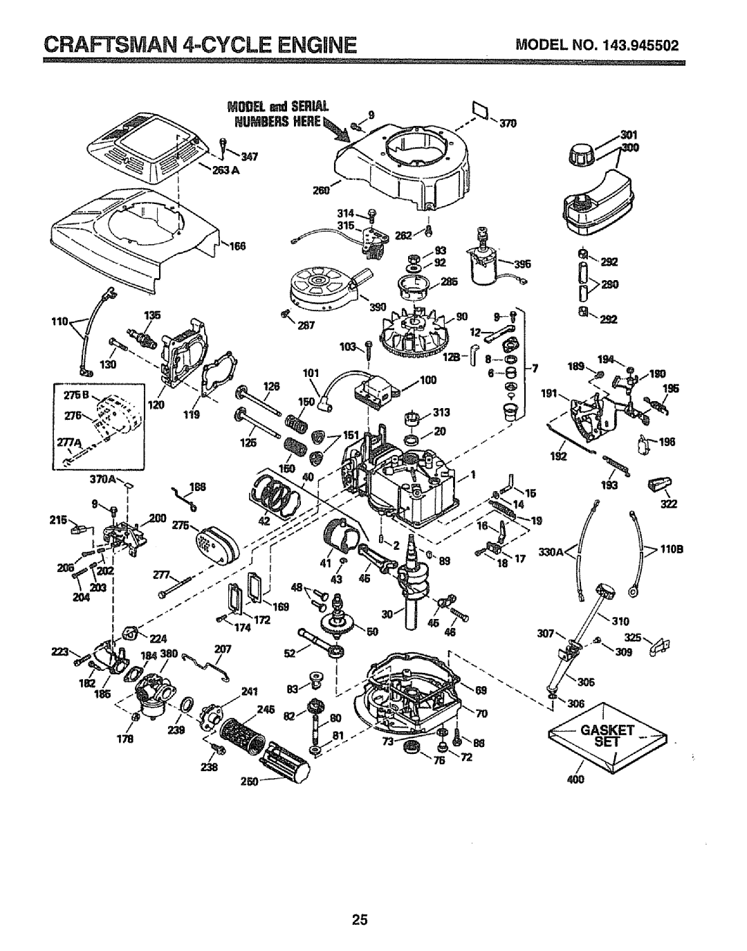 Craftsman 917.373841 owner manual 196 119 192 2O4, 241 245 239 178 238, 4OO 