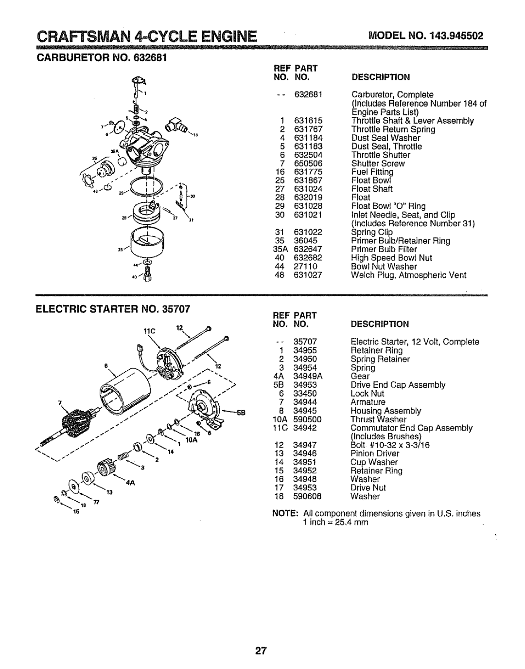 Craftsman 917.373841 owner manual Carburetor, 632681, REF Part 